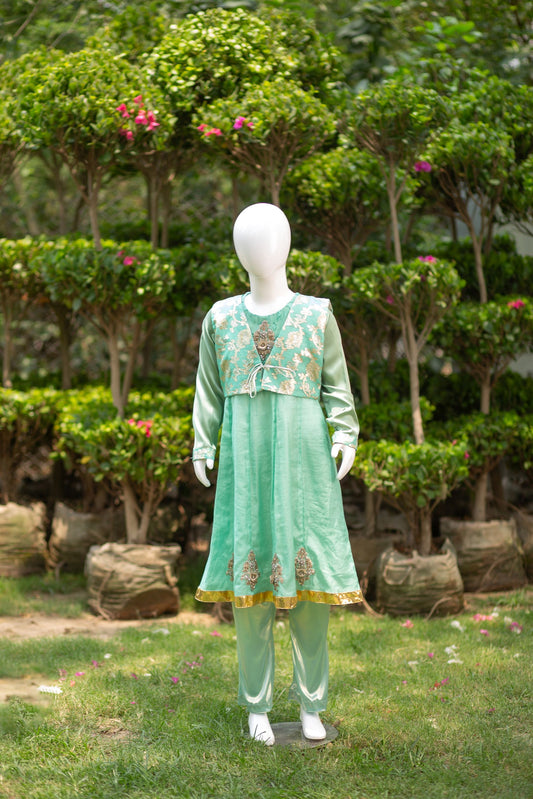 Mint Green Panel Frock (Girls)