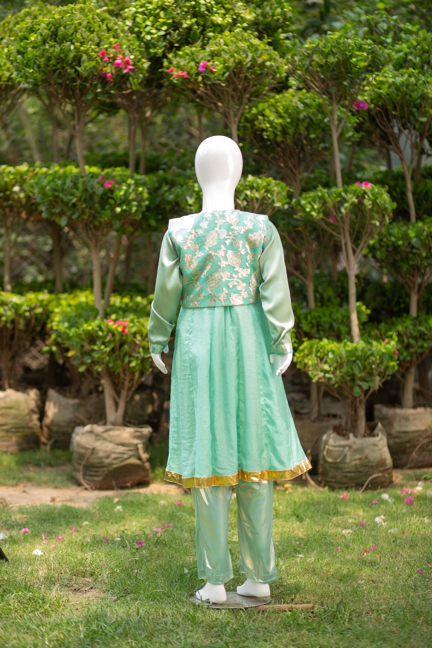 Mint Green Panel Frock (Girls)