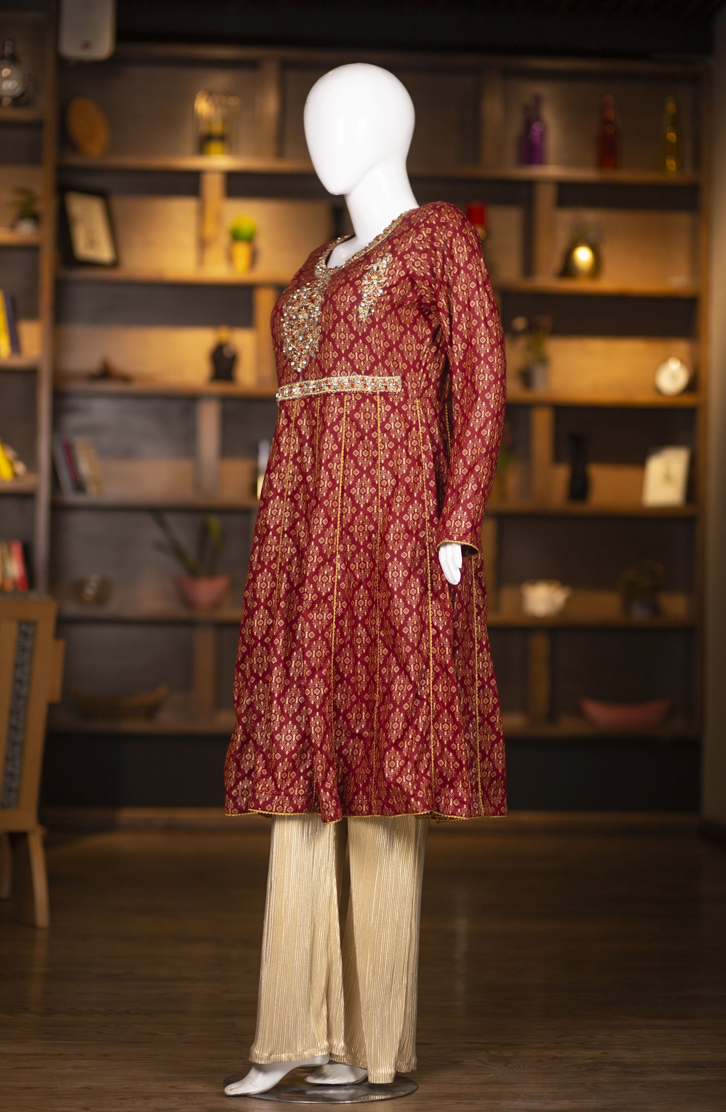 Maroon Flare Paneled Kurti