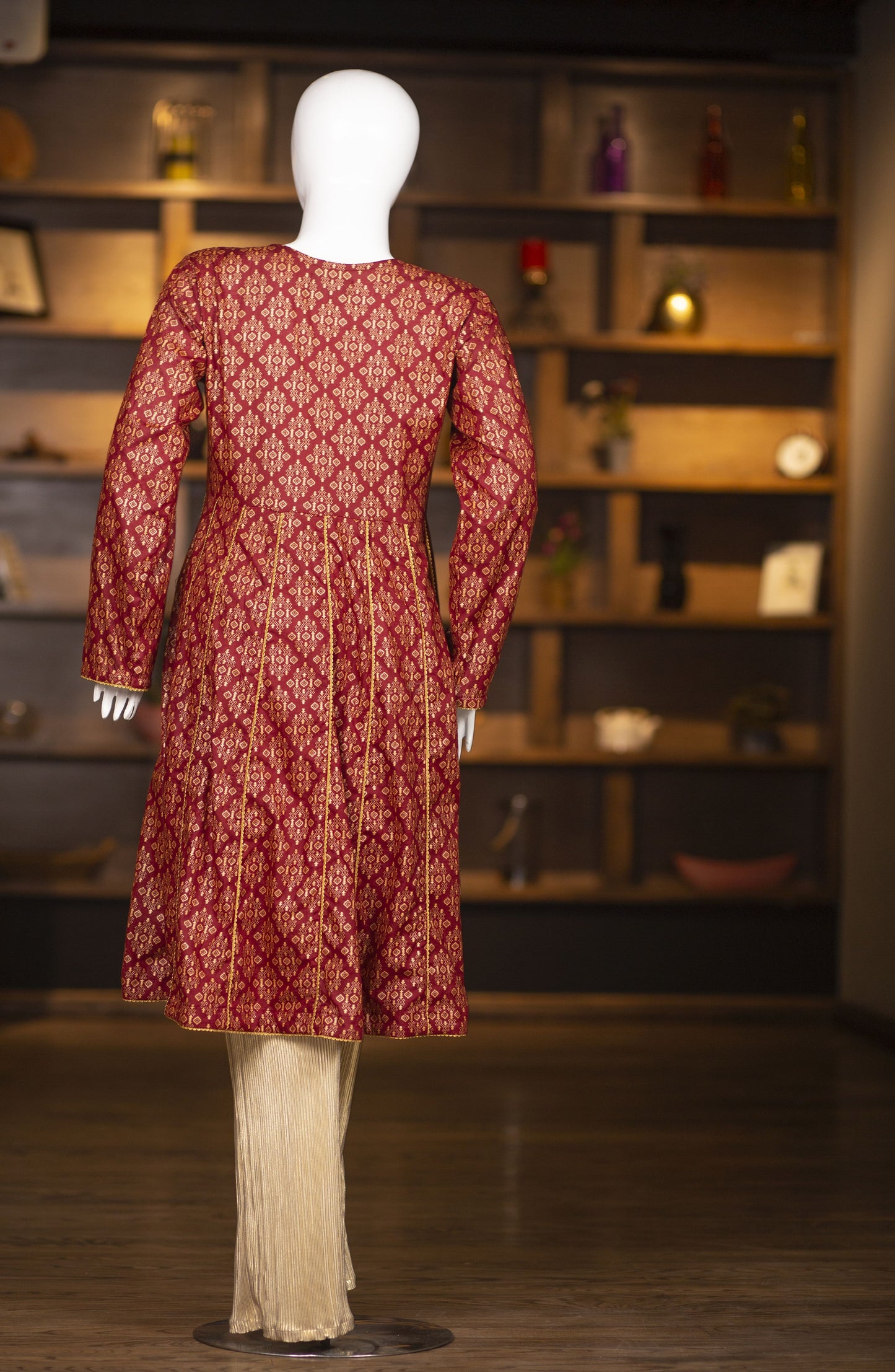 Maroon Flare Paneled Kurti