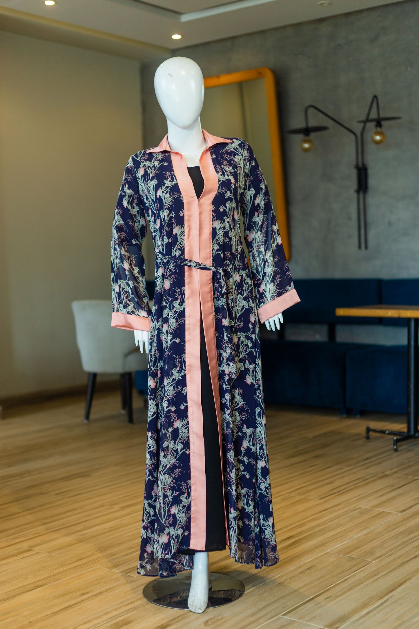 Navy Blue Floral Duster