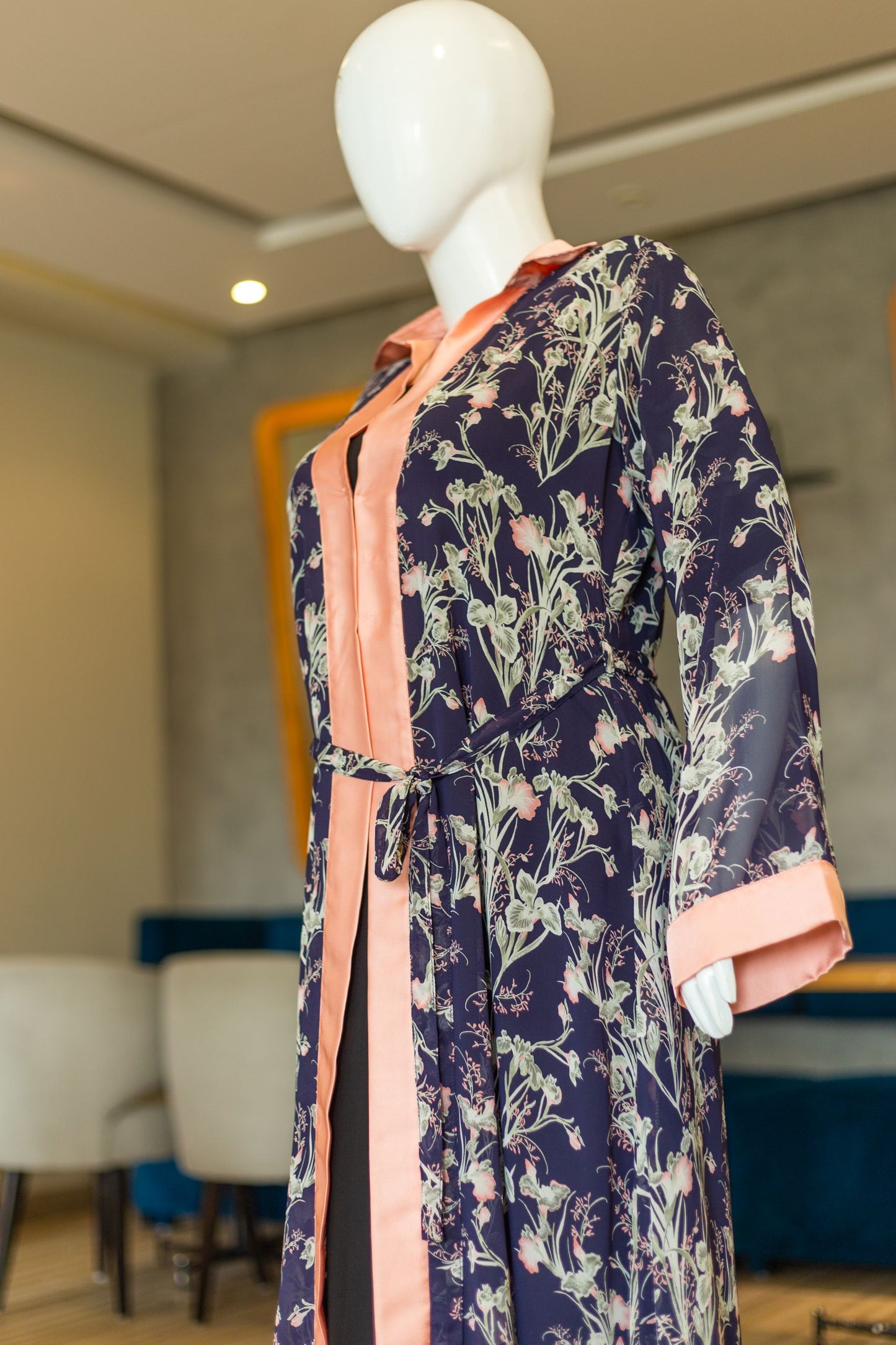 Navy Blue Floral Duster