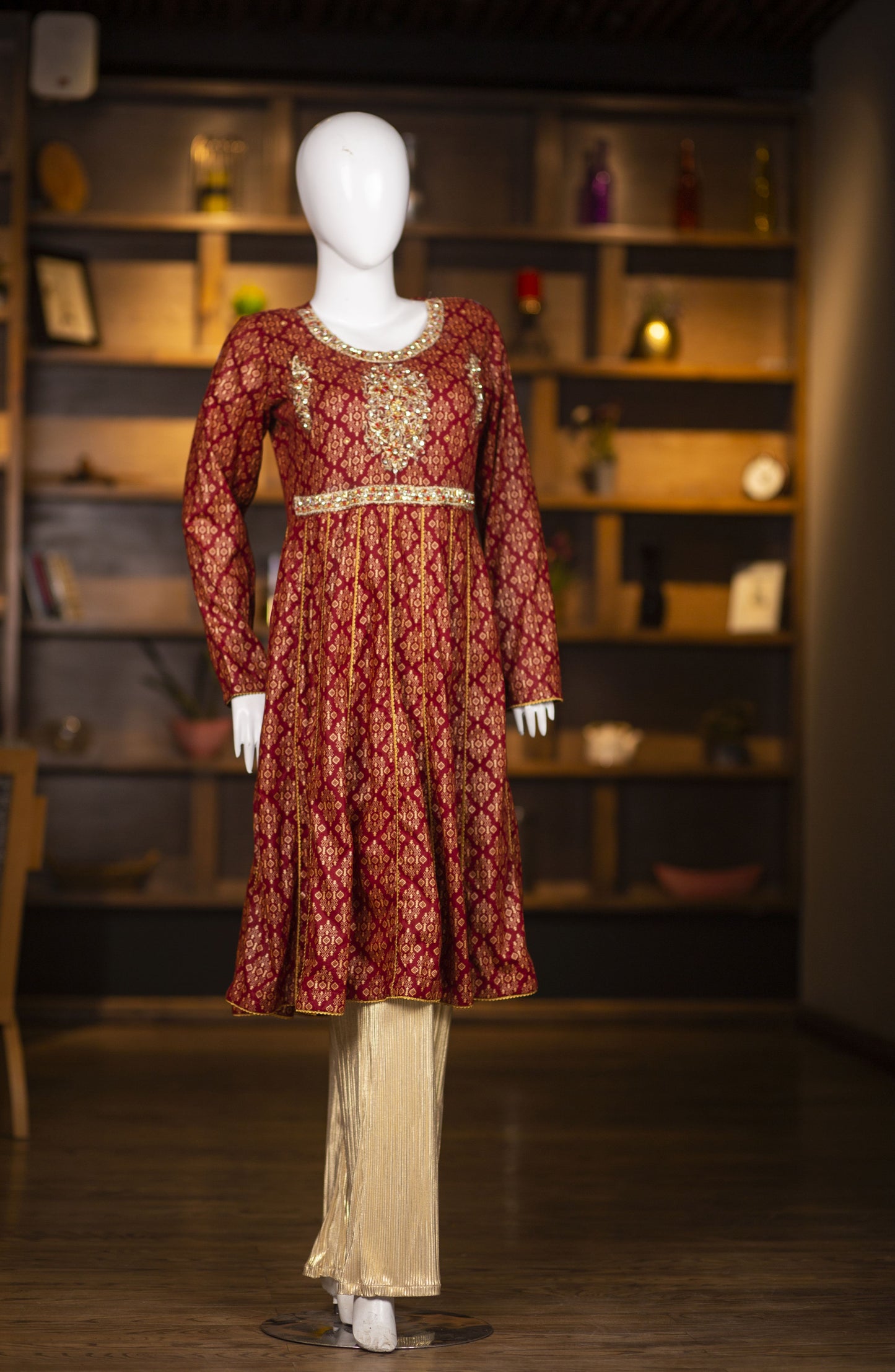 Maroon Flare Paneled Kurti