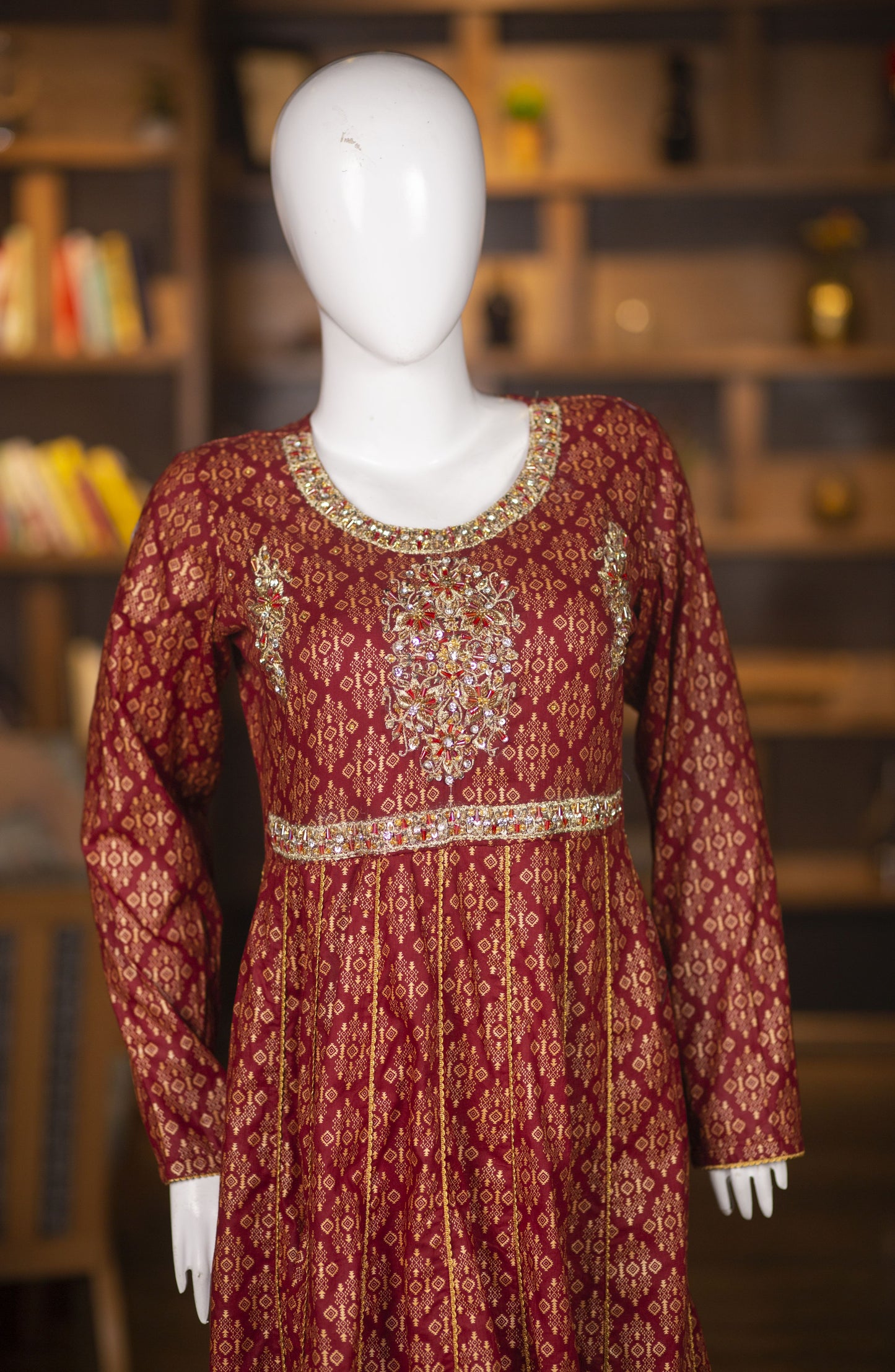 Maroon Flare Paneled Kurti